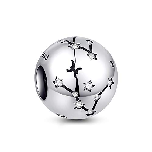 NINGAN Encantos de aniversário de 12 signos do zodíaco - encantos de prata esterlina 925 ajuste pulseira & colar - presentes de aniversário ideais para mulheres e amigos