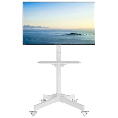 BONTEC Suporte TV rodas para ecrãs de 23 a 60 polegadas, suporte para TV de chão ajustável em altura com prateleira, suporte para TV móvel compatível com VESA 50 x 50 mm a 400 x 400 mm, capacidade 40