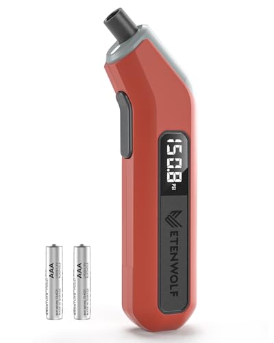 ETENWOLF T300 Medidor digital de pressão de pneus 0,20 - 13,79 bar, calibrado de acordo com a norma ANSI B40,7 Grau 2A (±0,5%), com ecrã LED retroiluminado, laranja brilhante