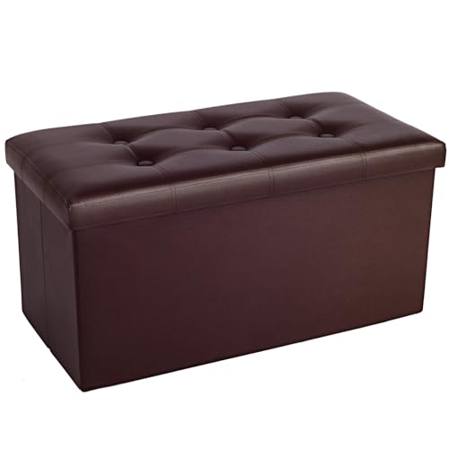 COSYLAND Puff de armazenamento de 80 l, banco de armazenamento, capacidade de carga de 200 kg, estofada em PVC, baú para quarto, sala de estar, entrada, brinquedos, organizador multifuncional