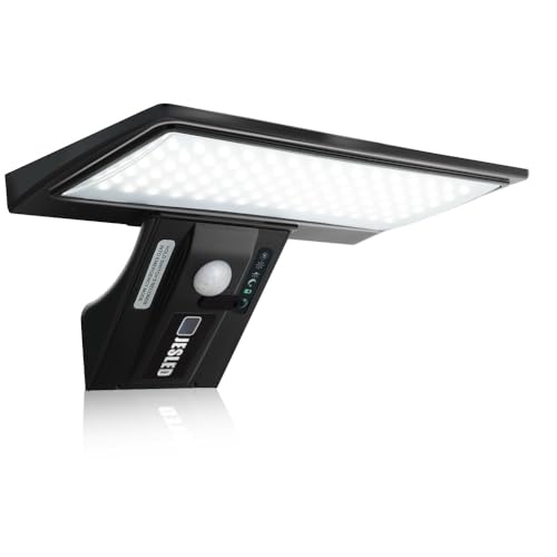 JESLED Luz solar exterior 90 LED, carregamento solar e USB, foco solar potente com sensor de movimento, impermeável com 3 modos inteligentes para jardim, pátio, caminho, escadas