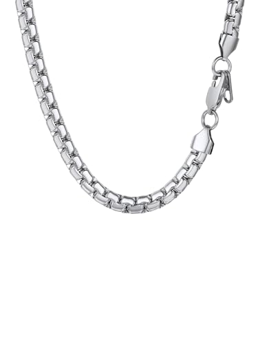 PROSTEEL Colar de corrente veneziana plana de aço inoxidável para mulheres homens, 4 mm / 6 mm de largura, 41 cm - 76 cm de comprimento, tom prateado/preto, inclui caixa de presente