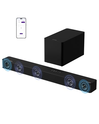 ULTIMEA 5,1 ch Barra de som para TV com Dolby Atmos, sistema de som envolvente para cinema em casa, barra de som com subwoofer, para TV, 340 W, baixos ajustáveis, aplicativo, Bluetooth 5.4, Poseidon