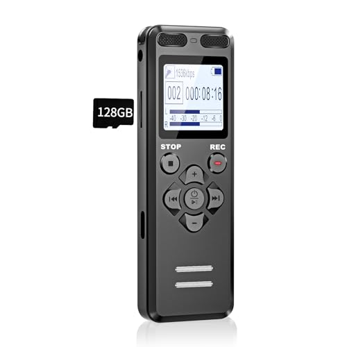 136 GB gravador de voz, Tonnlog 1536kbps gravador de voz áudio digital profissional portátil com ativação por voz, gravação/bloqueio com um clique, carregamento USB-C, para aulas reuniões conferência