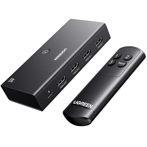 UGREEN HDMI Switch 4K 60Hz 3 entradas de 1 saída comutador 1080P 3D HDR10 Dolby Atmos com controlo remoto compatível com computador portátil PS5/4 Xbox TV Stick Box Chromecast BLU Ray DVD projetor