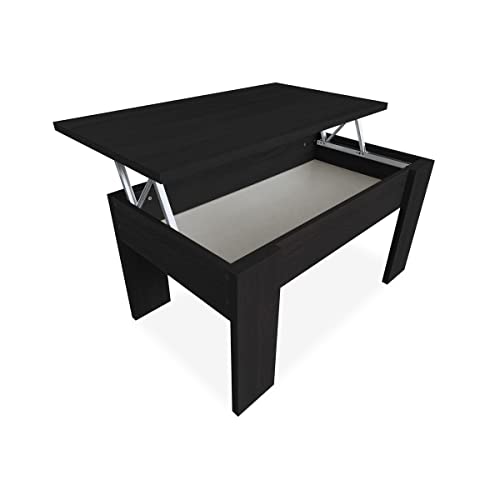 Duérmete Online Mesa de centro elevável, mesa de sala de estar ou de jantar, acabamento em cor wengue, medidas: 90 cm (largura) x 50 cm (fundo) x 46-57 cm (altura), madeira, 90 x 50 x 46/57 cm