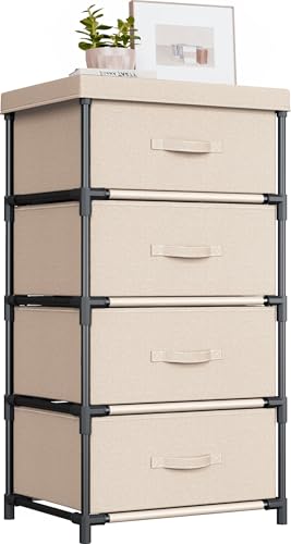 WANGIRL Cómodas e gavetas de tecido, gavetas armário com 4 gavetas, moldura de metal, gavetas para quarto para sala de estar, escritório, vestiário, quarto de hóspedes - bege