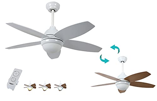 Bastilipo - Ventoinha de teto com comando à distância e luz LED, 60 w, 107 cm, branco LED
