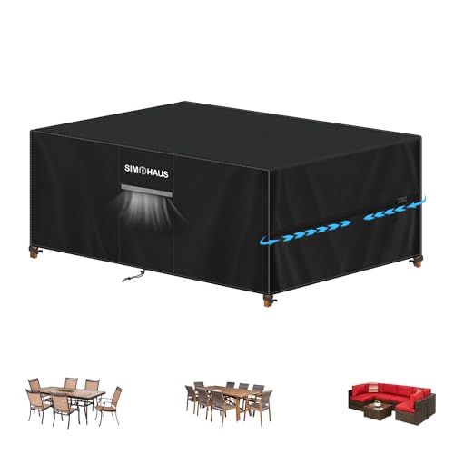 SIMPHAUS Fundas para Mesas de Jardín Funda Protectora Muebles Exterior Funda para Muebles de Terraza Impermeable Funda para Mesas y Sillas de jardín Anti UV Tela Oxford 420D 185x110x74cm