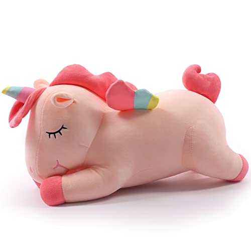 SNOWOLF Peluche de unicórnio com design de unicórnio e peluche com asas de arco-íris, brinquedo Kawaii para meninos e meninas (50 cm, rosa)
