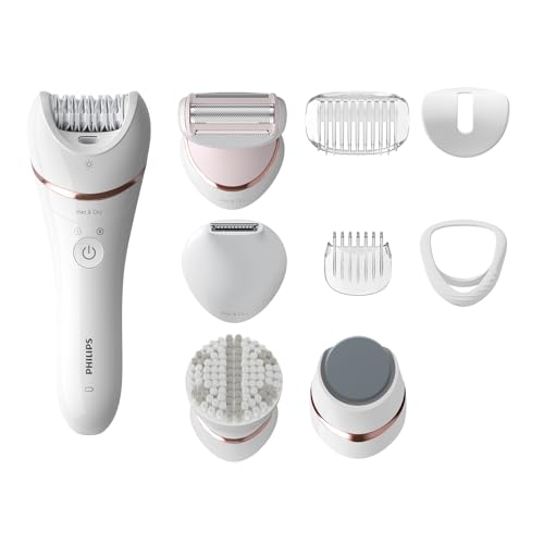 Philips Depiladora mulher série 9000, 12 em 1, para corpo, rosto, pés e biquíni, uso seco ou húmido, pele macia em casa, cabeça cerâmica, inclui perfil de lapela, BRE740/90, branco