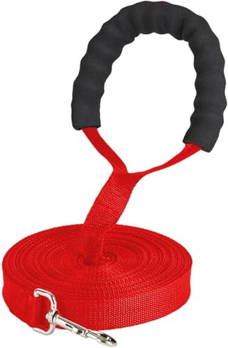 Trela de treino para cães, 5 m / 10 m/20 m/30 m trela cão comprida, corda para cães mãos livres, trela forte de cão para cães pequenos médios e grandes (vermelho - 10 m / 30 pés)