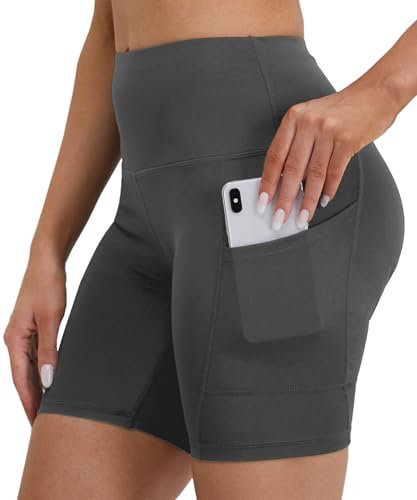 Merlvida Leggings curtas para mulher, cintura alta, calções desportivos com bolsos opacos, calções desportivos elásticos calções leggings roupa de verão para ioga fitness ciclismo