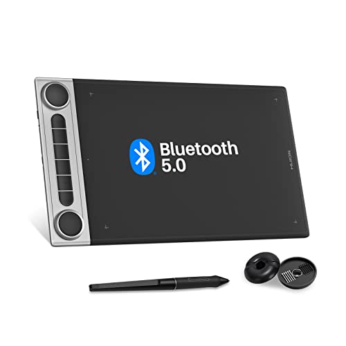 HUION Inspiroy Dial 2 Tablet gráfico com drivers de mostrador duplo, 6 teclas programáveis, tablet de desenho gráfico sem fios Bluetooth de 5.0 x 6 polegadas, ideal para criadores profissionais