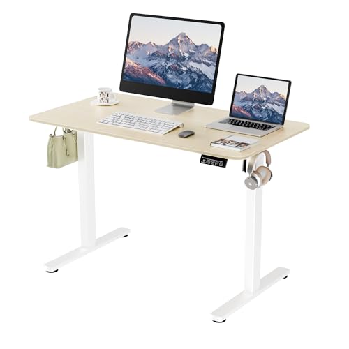 ERGOMAKER Secretária elétrica elevável, 110 x 60 cm, mesa levantável com placa de junção, mesa de secretária ajustável para escritório e casa, carvalho