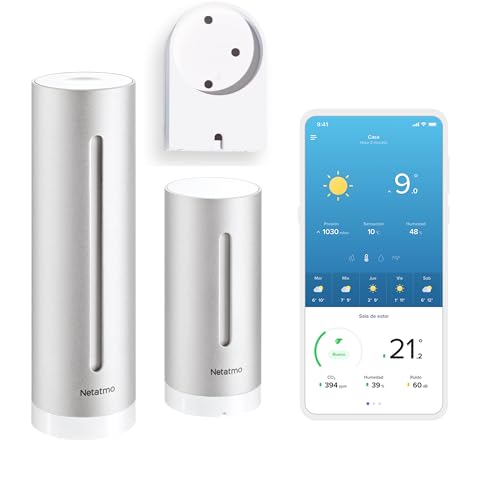 Netatmo Estação meteorológica sem fios interior exterior com Wifi, com suporte de parede, termómetro, higrómetro, sonómetro, qualidade do ar, compatível com Amazon Alexa, Apple e Google, NWS-AMZ
