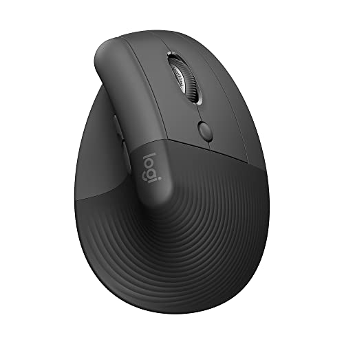 Logitech Lift rato ergonómico vertical, sem fios, Bluetooth ou recetor Logi Bolt USB, cliques silenciosos, 4 botões, compatível com Windows/macOS/iPadOS, portátil, PC - grafite