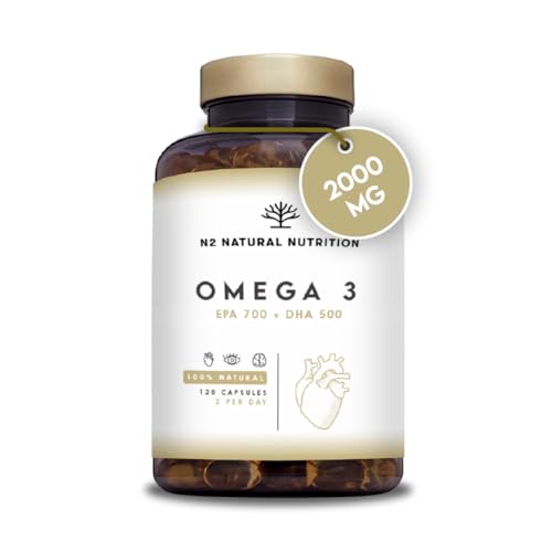 Omega 3 e vitamina E 2000 mg, 700 mg EPA, 500 mg DHA. Óleo de peixe. Regula o colesterol, promove a visão, coração e cérebro saudáveis. Livre de metais pesados, 120 cápsulas N2 N2 N. Nutrinatural tion