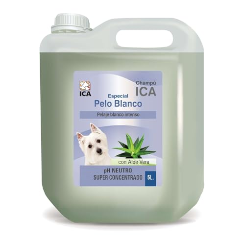 ICA CHPG21 Shampoo especial cabelo branco com aloé vera para cães, pH neutro, pêlo branco intenso e brilhante, com fragrância a Talco, 5 L