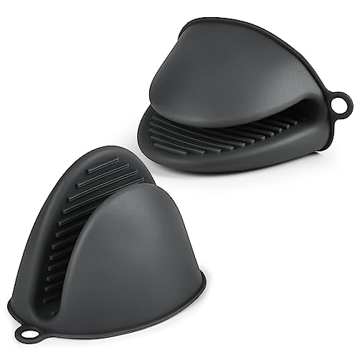 AUAUY 1 par de silicone mini luvas forno, luvas resistentes ao calor, luvas bonitas forno churrasco, luvas pequenas para cozinha, luvas para Airfryer para cozinhar, assar e grelhar (cinzento)