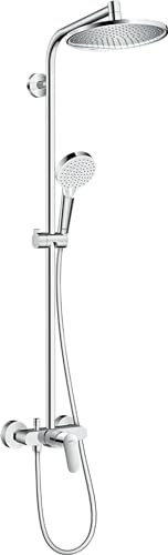hansgrohe Crometta S Sistema de chuveiro com torneira monocomando, chuveiro de chuva (240 mm) com torneira, chuveiro de mão (2 tipos de jato), flexo, barra, chuveiro fixo redondo (1 tipo de jato),