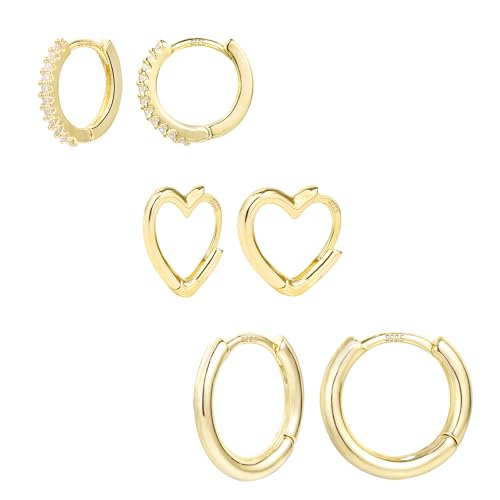 ALEXCRAFT 3 pares brincos mulher prata 925 banhado a ouro 14 K, brincos de aço inoxidável mulher, conjunto de brincos para mulher dourados presentes jóias festa