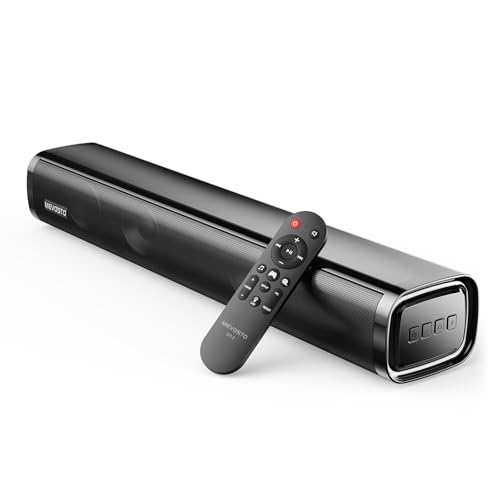 MEVOSTO Barra de som para dispositivos de TV, PC, Gaming Mini 60 W, 2,1 canais, altifalante de subwoofer integrado, computador com USB digital áudio / BT5.4/óptico/AUX Voice Enhance 3 EQ, compatível