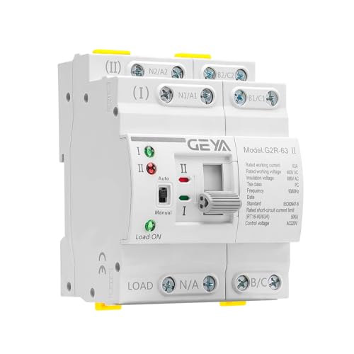 GEYA Mini interruptor de transferência automática de dupla potência interruptores seletores elétricos trilho DIN de alimentação ininterrupta (4 Pole 63A AC220 V)
