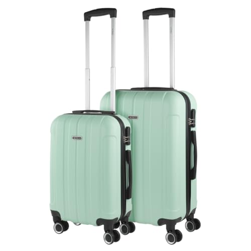 ITACA - Malas de viagem rígidas ABS - mala de viagem cabine, mala média e mala grande - pega telescópica, 4 rodas giratórias e cadeado de combinação, Menta, S + M, Conjunto de malas