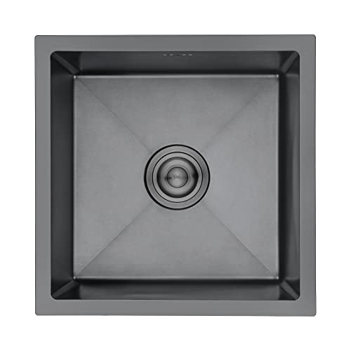 Ibergrif M84040B Lava-louça cozinha 40 x 40 cm, lava-louça sob bancada ou sobre bancada com filtro de drenagem, aço inoxidável, preto