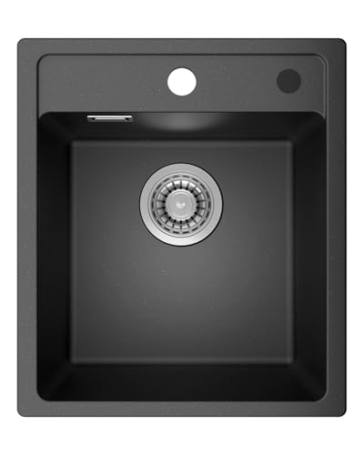 ANYCEE Lava-louça cozinha preto 40 x 46 cm, 80% areia quartzo pia cozinha 1 seio Incl sofá para armários baixos a partir de 40 cm de largura