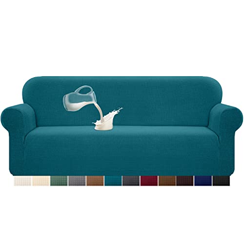 Granbest Capa de sofá elástica, impermeável, 1 unidade, de elastano, jacquard, elástica, com espuma antiderrapante (4 lugares, verde-azulado)