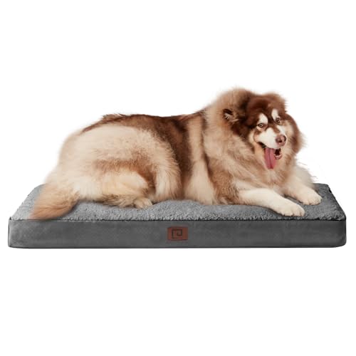 EHEYCIGA Cama cão extra grande XXL ortopédica, 127 x 91 x 8 cm colchão cão com espuma de caixa de ovos, tapete lavável cão, cão Bed, cinzento