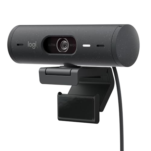 Logitech Brio 500 HD Webcam ajuste de luz, modo de exibição, Mics duplos com redução de ruído, cobertura de privacidade webcam, cabo USB-C, streaming - grafite