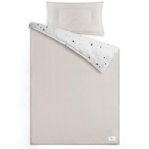 lulumoon Conjunto de roupa de cama de criança de musselina de 100 x 135 cm, capa nórdica de 100 x 135 cm e fronha de almofada de 40 x 60 cm, de algodão, leve e confortável, cinzento e verde, 100 x 135