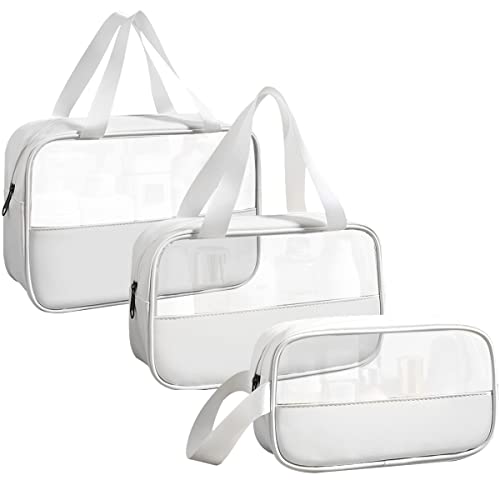 LEcylankEr Neceser transparente 3 peças, saco de higiene PVC impermeável para mulher, precisa de maquilhagem portátil para viagens, casa de banho, Branco, Transparente