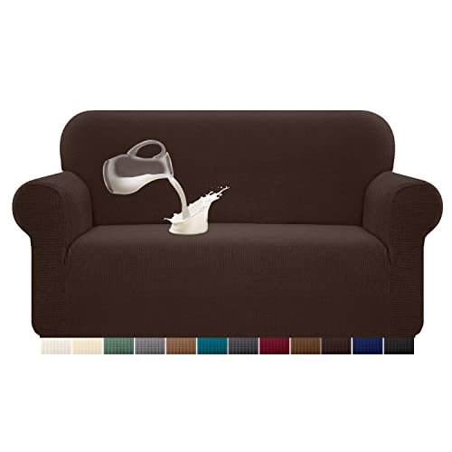 Granbest Capa de sofá elástica, impermeável, 1 unidade, de elastano, jacquard, elástica, com espuma antiderrapante (2 lugares, chocolate)