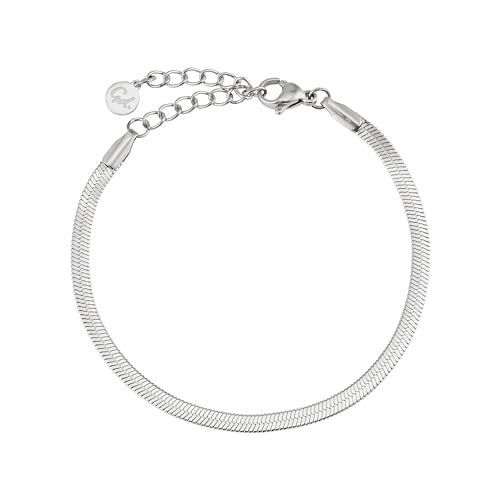 GD GOOD.designs EST. 2015 Pulseira de cobra para senhoras | pulseira plana sem pingente em ouro, prata ou ouro rosa | Joias de aço inoxidável 3 mm de largura | impermeável...