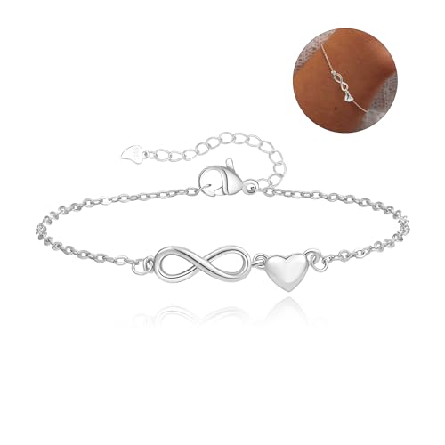 GEMAURA Pulseira de prata 925 para mulher, pulseira infinito de prata com zircão, pulseira ajustável em ouro, coração de prata, pulseira infinito, pulseiras de amizade, jóias presentes para mulheres