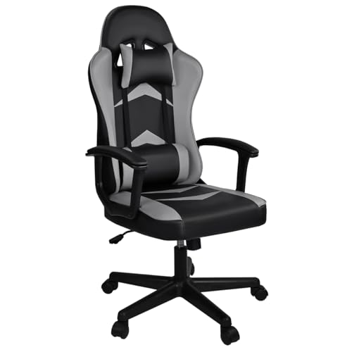Cadeira Gaming ergonómica reclinável com almofada lombar e cervical | encosto alto acolchoado, altura ajustável, rodas giratórias de 360° e apoios de braços, computador ideal, escritório, jogo de