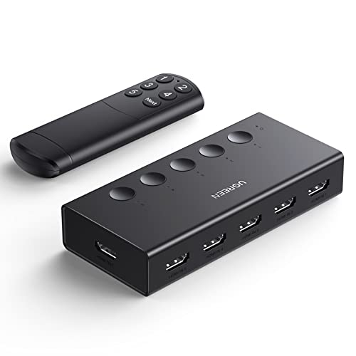 UGREEN HDMI Switch 4K 60Hz 5 entradas 1 saída 3D HDR CEC interruptor com controlo remoto compatível com PS5 PS4 Xbox One 360 ​​TV Stick Box Chromecast DVD BLU Ray PC HDTV projetor ecrã