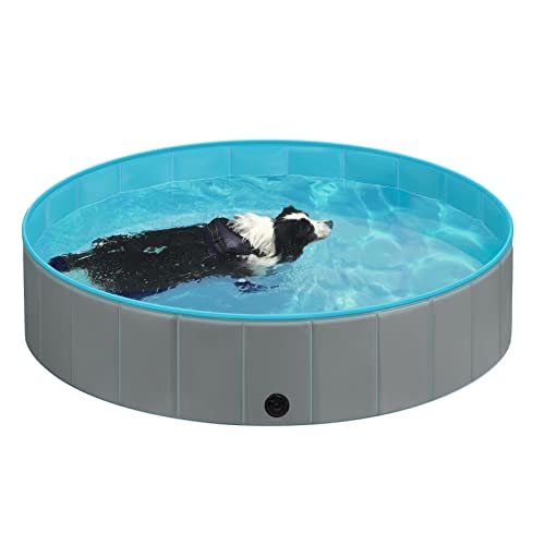 EUGAD Piscina para cães portátil piscina para animais de estimação gatos banheira dobrável para cães grande antiderrapante com PVC natação piscina para animais de estimação cinzento claro 120 x 30 cm
