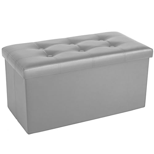 COSYLAND Puff de armazenamento de 80 l, banco de armazenamento, capacidade de carga de 200 kg, estofada em PVC, baú para quarto, sala de estar, entrada, brinquedos, organizador multifuncional