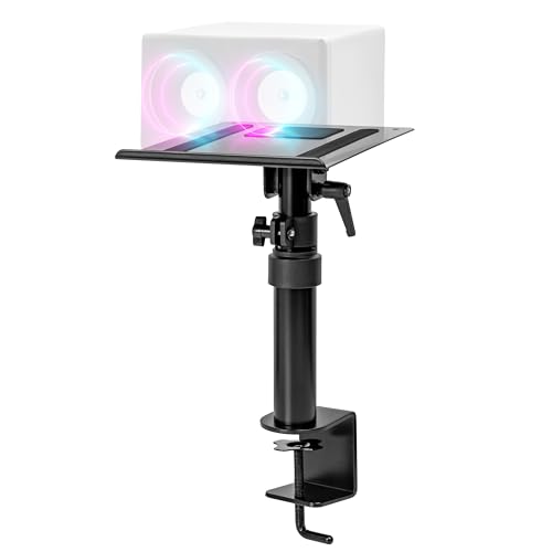 Duronic SPS15 Suporte para altifalante de mesa | ajustável de 26,4 a 40,5 cm, inclinação e rotação, plataforma de 24 x 20 cm, suporte de secretária de alto-falante, cinema em casa, estúdio de gravação