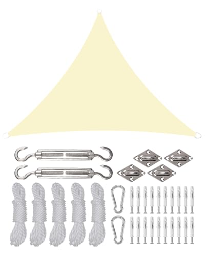Rantizon Toldo vela de sombra triangular 3 × 4 m, toldo impermeável exterior com kits de montagem, proteção contra raios UV e HDPE respirável, para exteriores, jardins, pátios, marfim claro