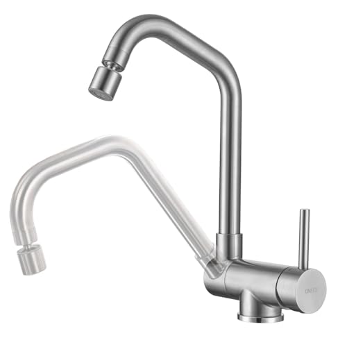 ONECE Torneira de cozinha rebatível com 2 modos, torneiras dobráveis para lava-louças com cano giratório, misturador para janela frontal rotação de 360°, aço inoxidável, ar removível