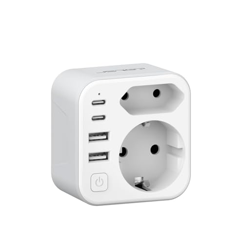 JSVER Adaptador de tomada indiana, tomada de viagem com 2 USB A e 2 C, adaptador de viagem espanhol para a Índia tipo D para UE para a Índia Sri Lanka, Nepal