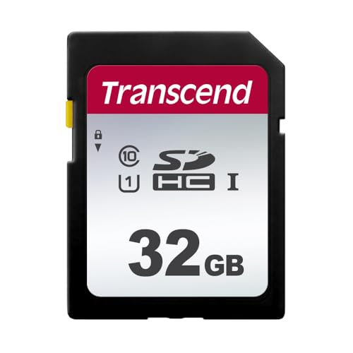 Transcend TS32GSDC300S-E Cartão SD de 32 GB, SDHC, classe 10, U1, velocidade de leitura até 95 MB/s, pacote abre-fácil