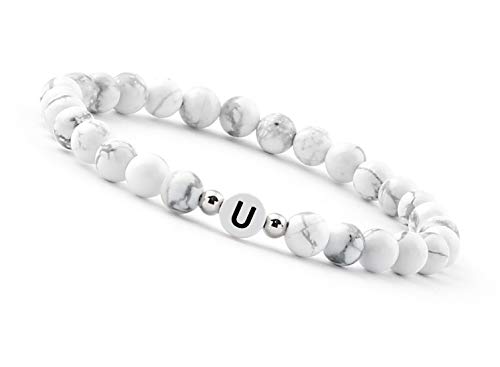 GD GOOD.designs EST. 2015 Pulseira de pérolas letra do casal branco com contas de howlita genuína I presente para o casal I pulseira personalizada para o casal
