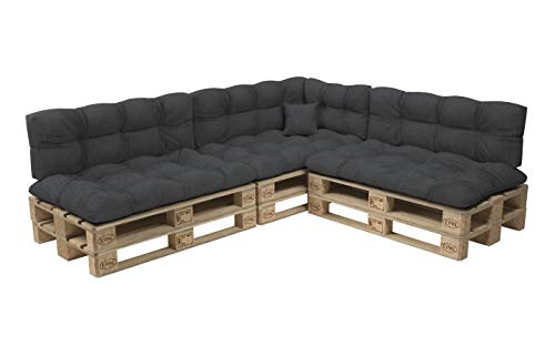 POKAR Conjunto de almofadas aconchadas de 8 peças para europaleses: 3 assento 120 x 80 cm + 3 x encosto 120 x 40 cm + 1 x 60 x 40 cm lateral 1 almofada decorativa 40 x 40 cm, para sofá de paletes, sem